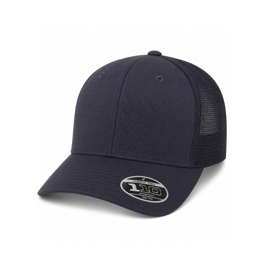Flexfit 110M Custom Patch Trucker Hat – Mesh Back Snapback in Navy