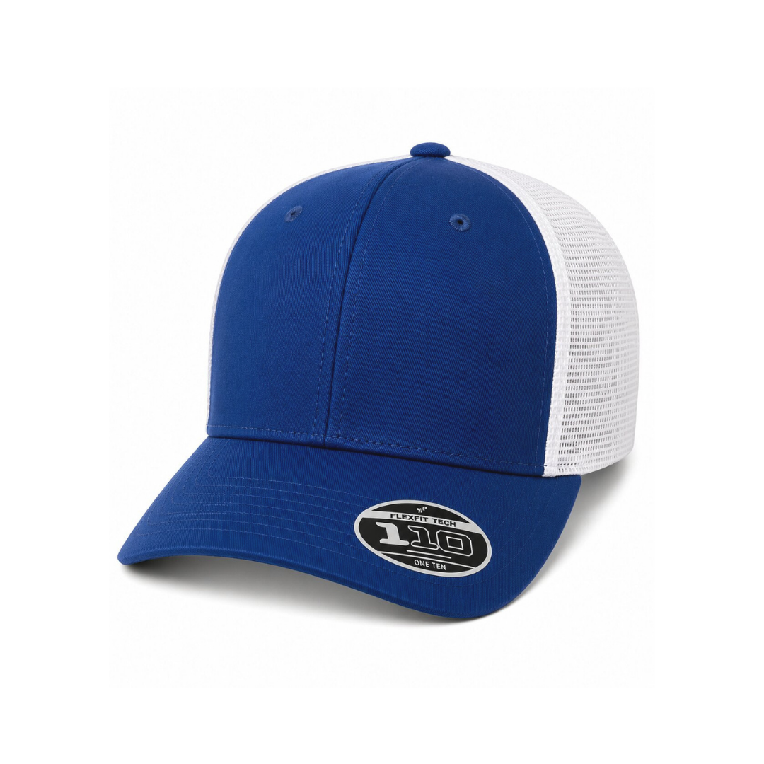 Flexfit 110M Custom Patch Trucker Hat – Mesh Back Snapback in Royal Blue/White