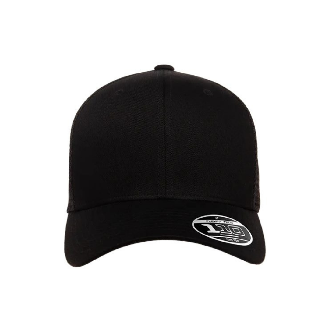 Flexfit 110M Custom Patch Trucker Hat – Mesh Back Snapback in Black - view 2