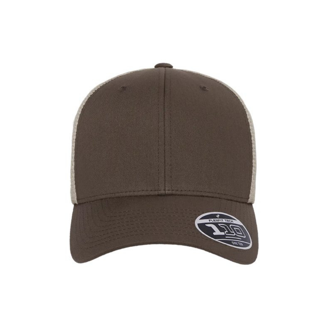 Flexfit 110M Custom Patch Trucker Hat – Mesh Back Snapback in Brown/Khaki - view 2