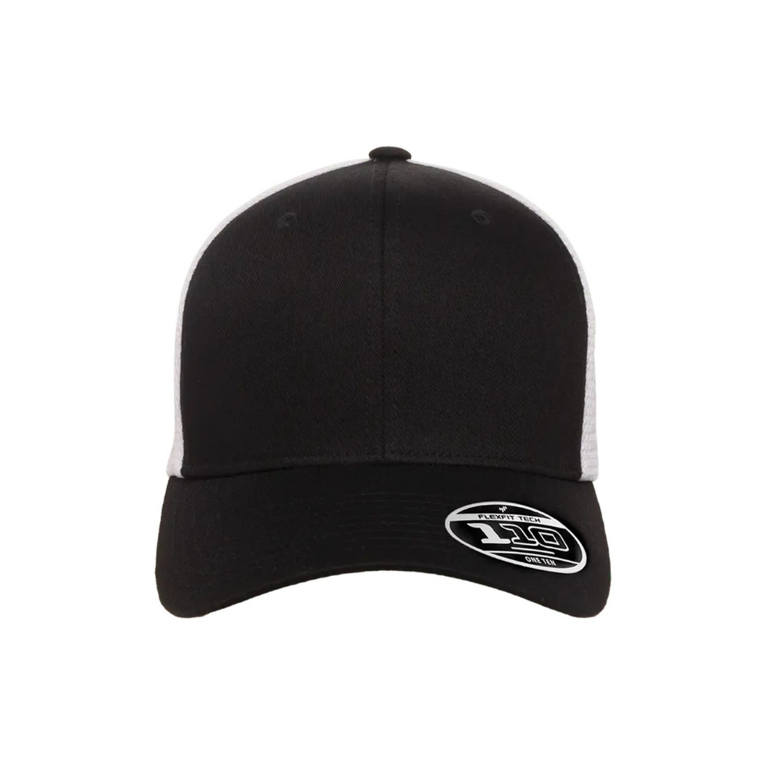 Flexfit 110M Custom Patch Trucker Hat – Mesh Back Snapback in Black/White - view 2