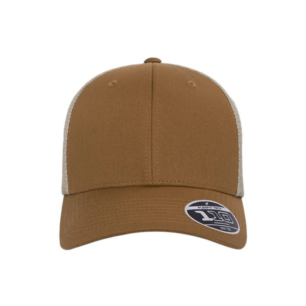 Flexfit 110M Custom Patch Trucker Hat – Mesh Back Snapback in Caramel/Khaki - view 2