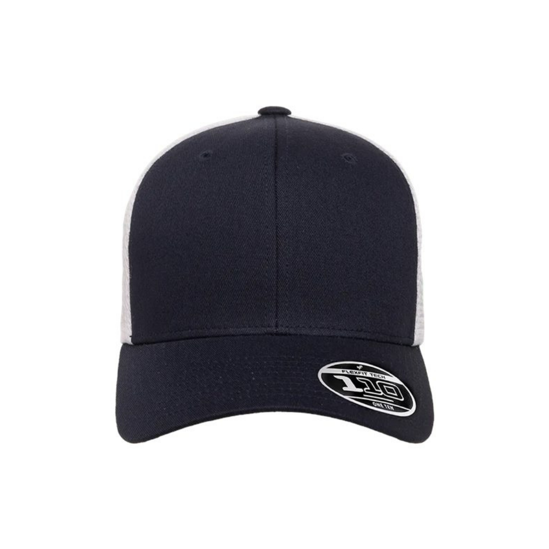 Flexfit 110M Custom Patch Trucker Hat – Mesh Back Snapback in Navy/White - view 2
