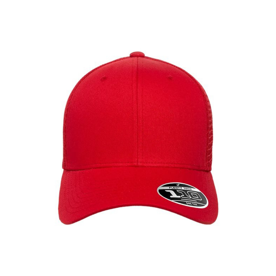 Flexfit 110M Custom Patch Trucker Hat – Mesh Back Snapback in Red - view 2