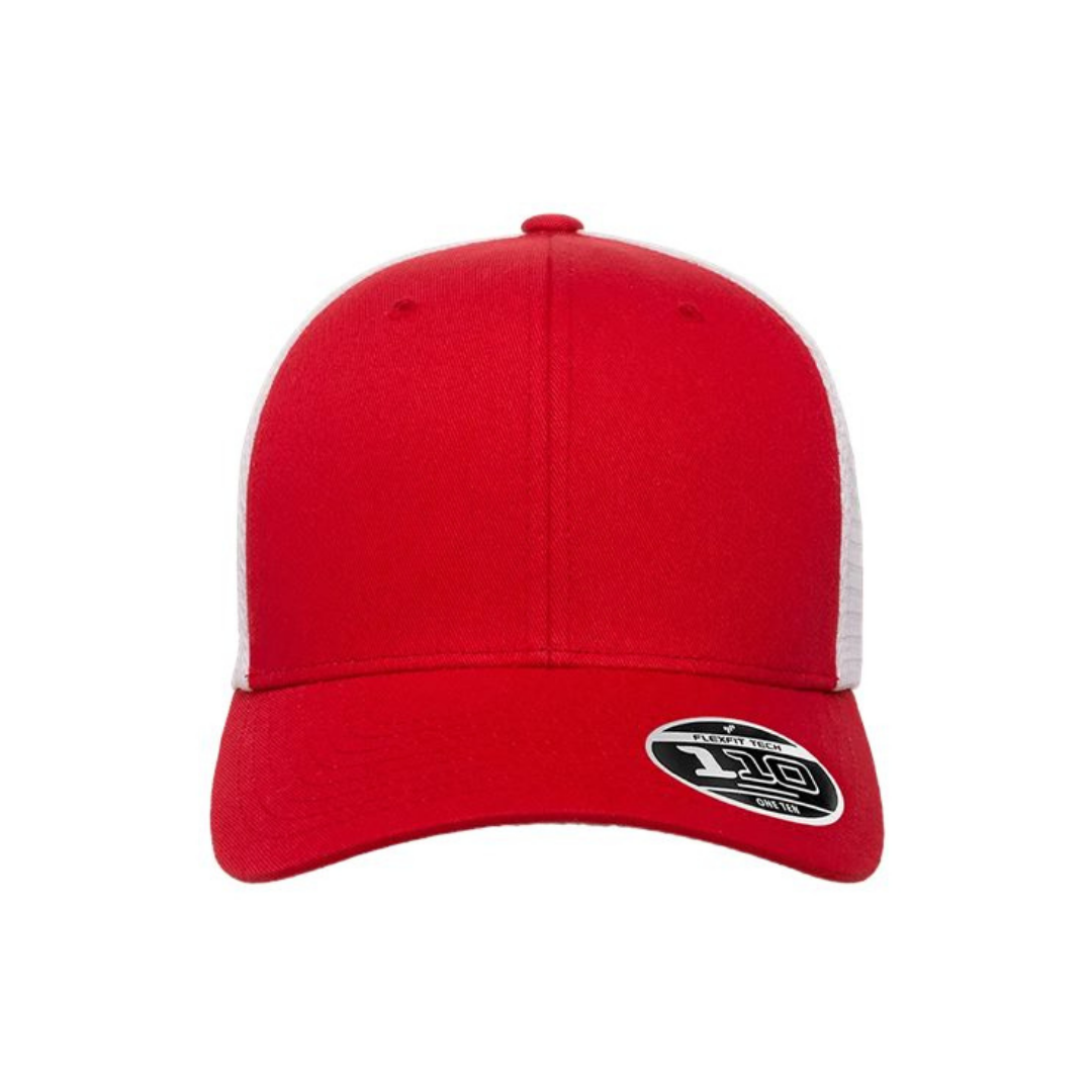 Flexfit 110M Custom Patch Trucker Hat – Mesh Back Snapback in Red/White - view 2