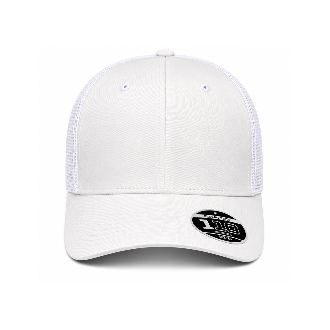Flexfit 110M Custom Patch Trucker Hat – Mesh Back Snapback in White - view 2