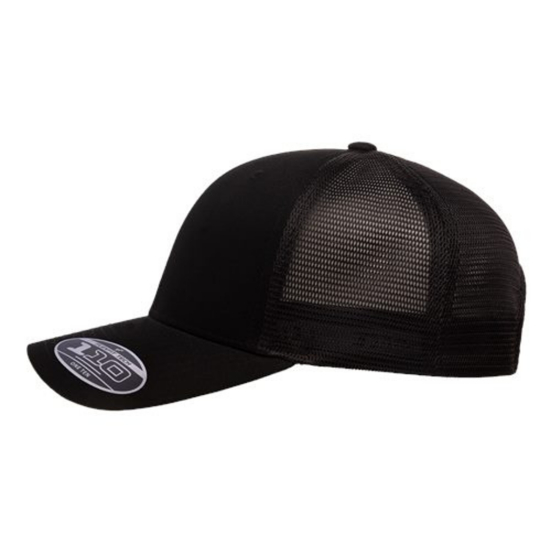 Flexfit 110M Custom Patch Trucker Hat – Mesh Back Snapback in Black - view 3