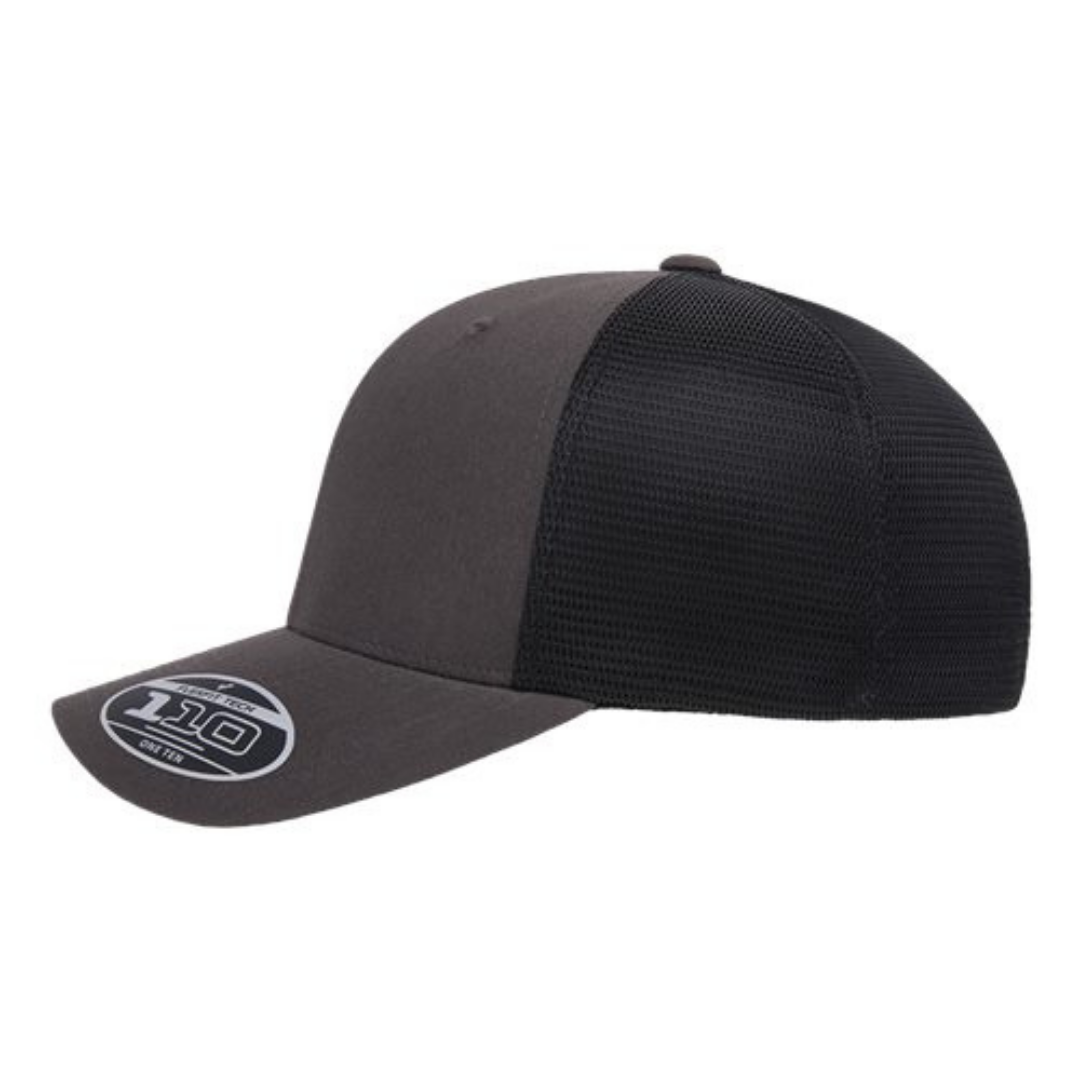 Flexfit 110M Custom Patch Trucker Hat – Mesh Back Snapback in Charcoal/Black - view 3