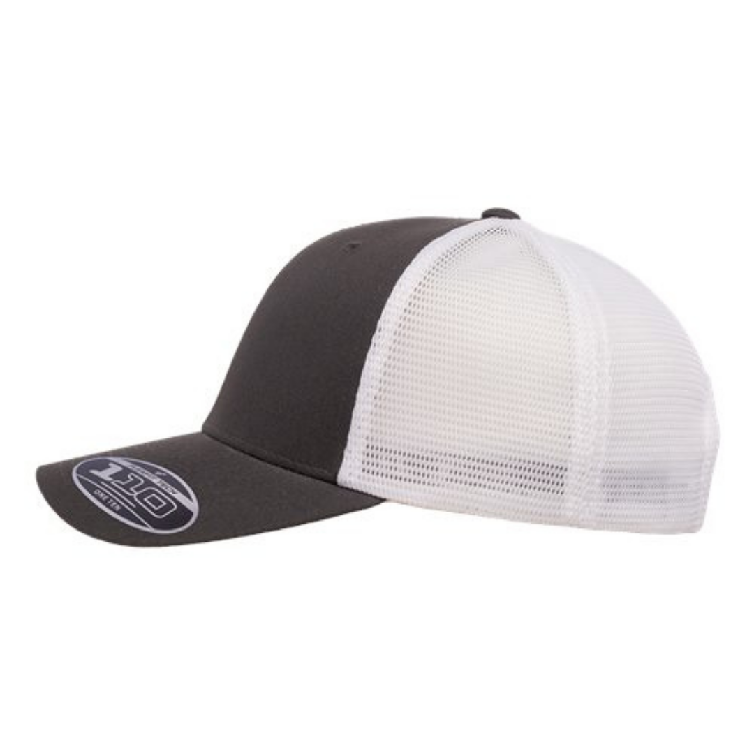 Flexfit 110M Custom Patch Trucker Hat – Mesh Back Snapback in Charcoal/White - view 3