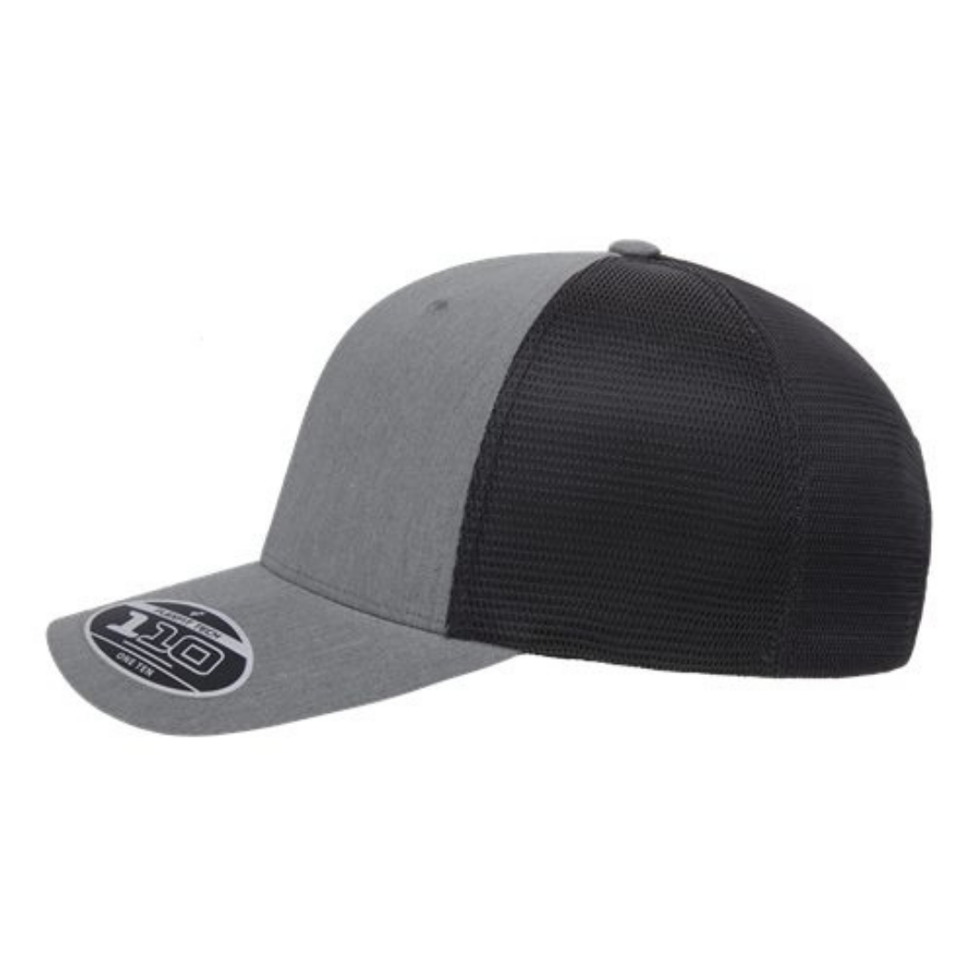 Flexfit 110M Custom Patch Trucker Hat – Mesh Back Snapback in Heather Gray/Black - view 3