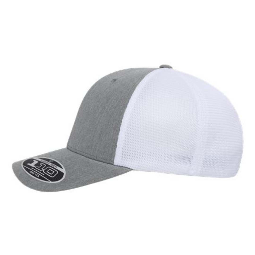 Flexfit 110M Custom Patch Trucker Hat – Mesh Back Snapback in Heather Gray/White - view 3