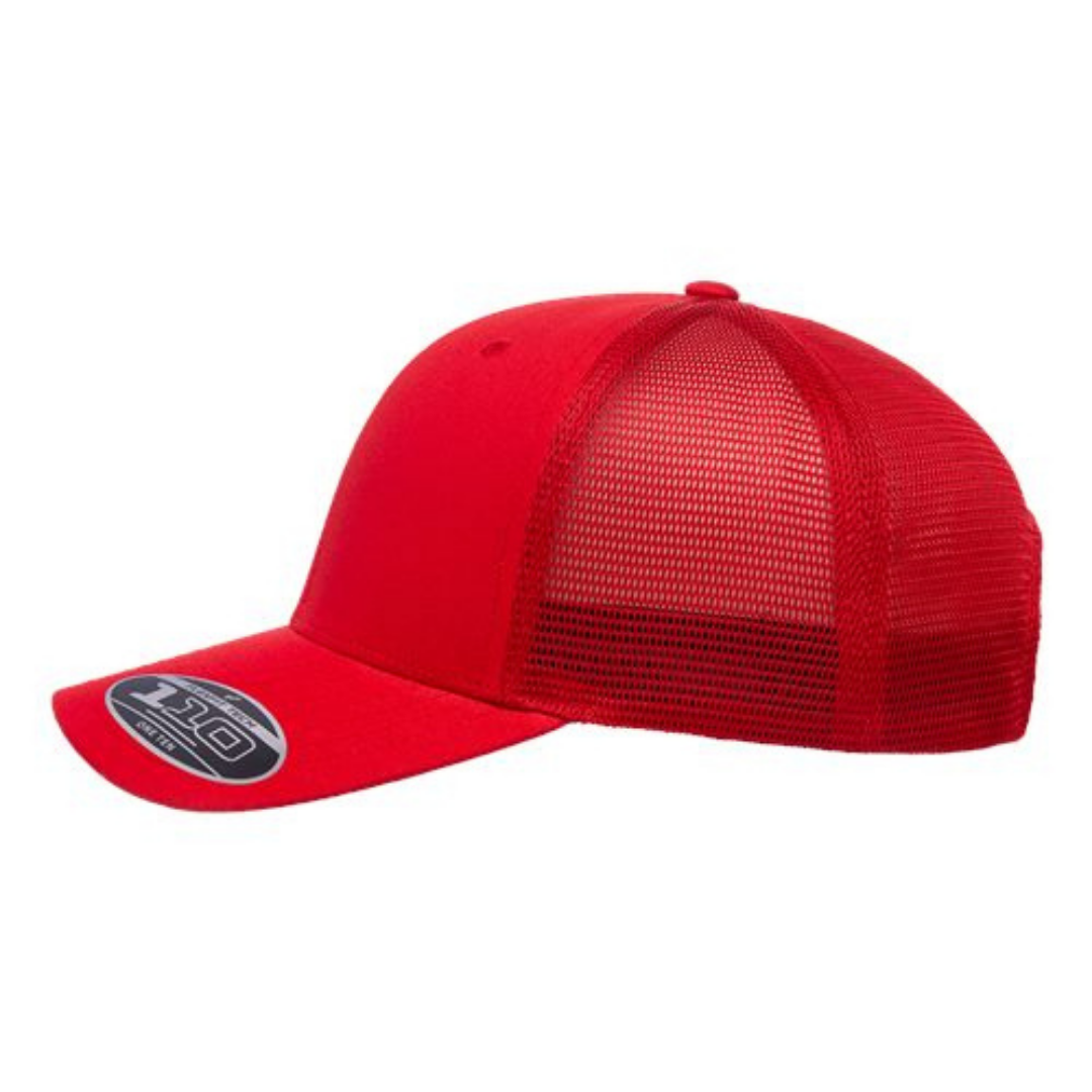 Flexfit 110M Custom Patch Trucker Hat – Mesh Back Snapback in Red - view 3