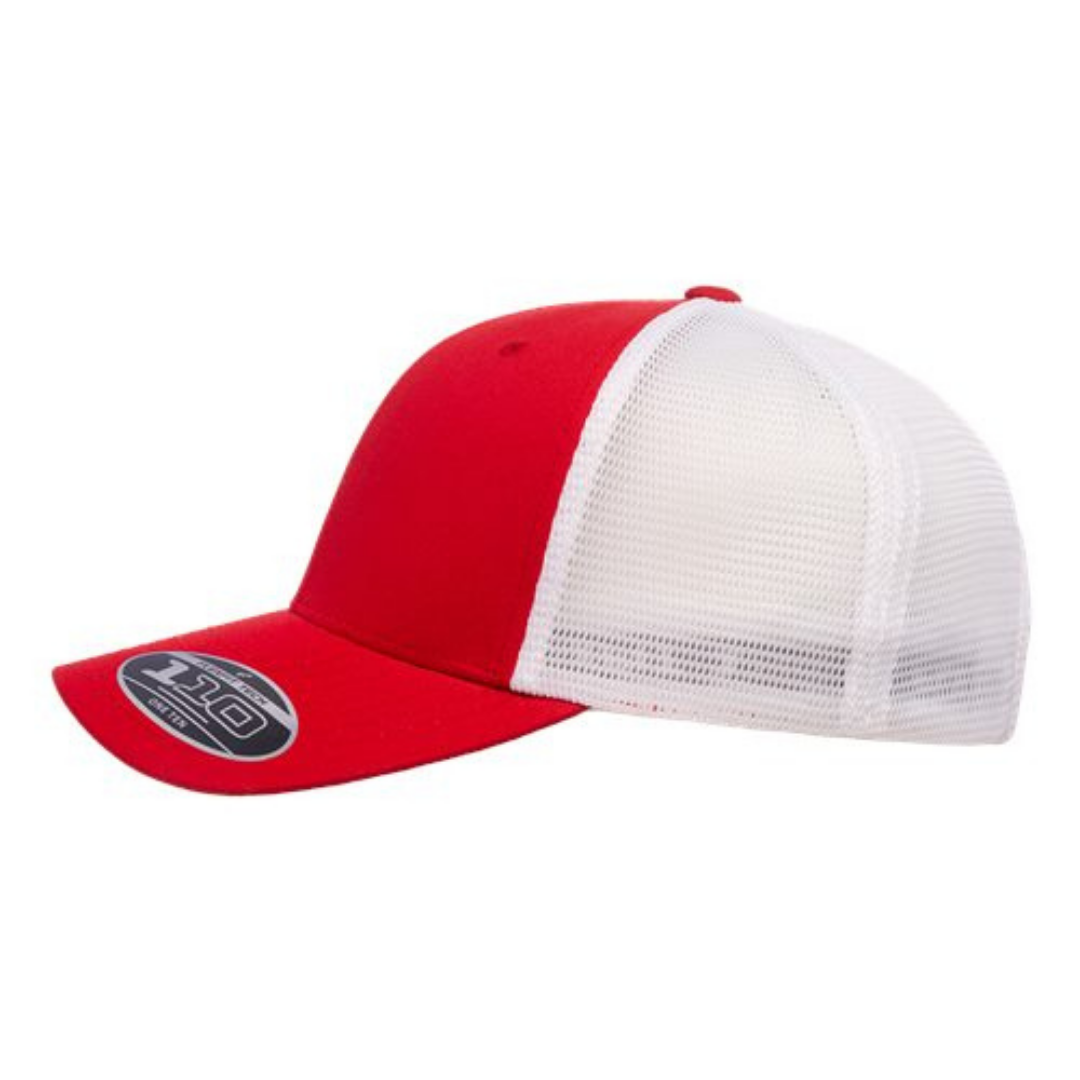 Flexfit 110M Custom Patch Trucker Hat – Mesh Back Snapback in Red/White - view 3