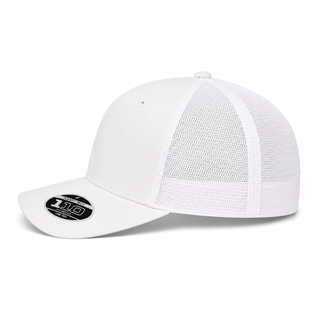 Flexfit 110M Custom Patch Trucker Hat – Mesh Back Snapback in White - view 3