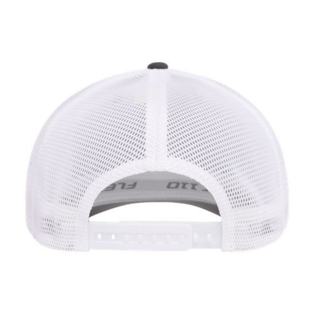 Flexfit 110M Custom Patch Trucker Hat – Mesh Back Snapback in Charcoal/White - view 4