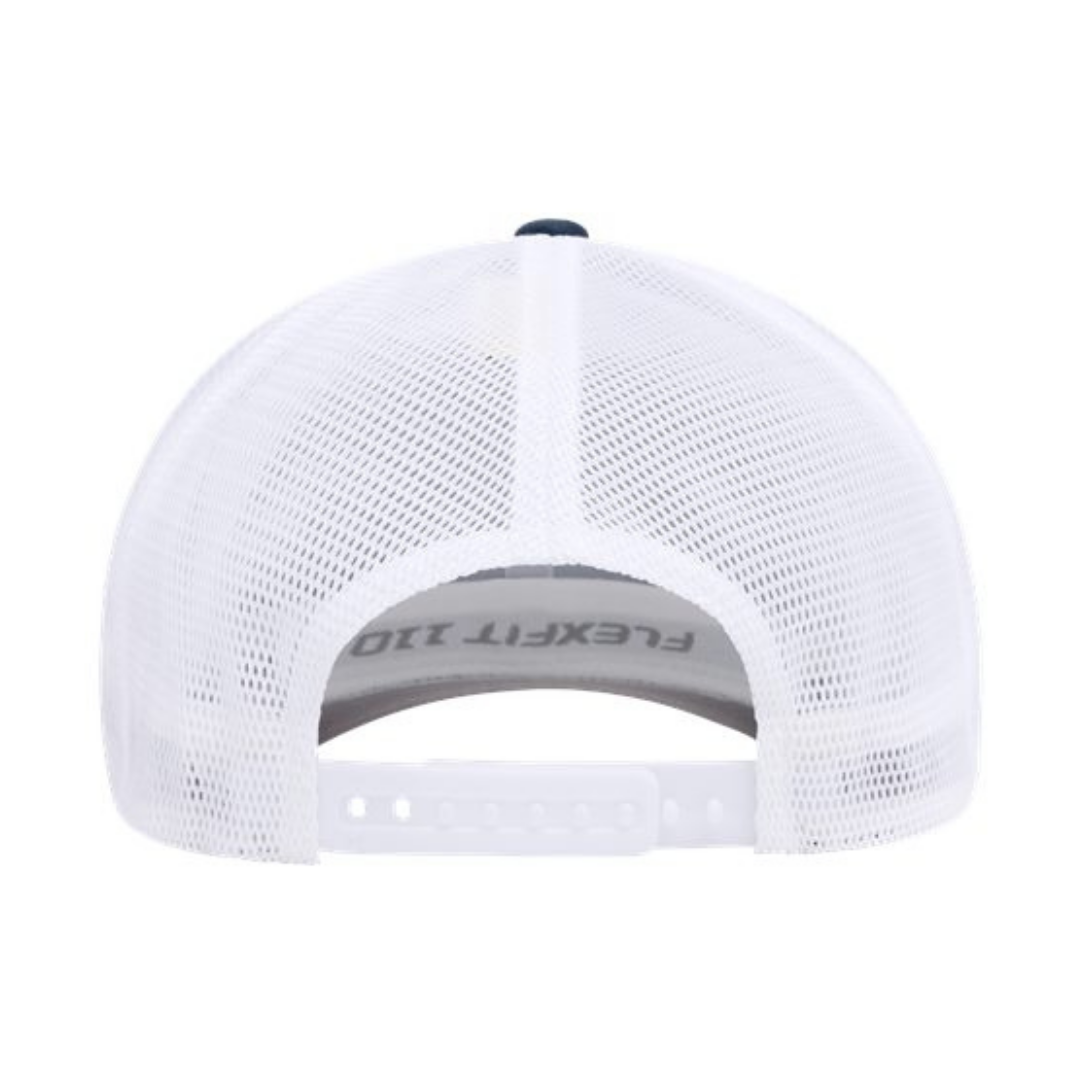 Flexfit 110M Custom Patch Trucker Hat – Mesh Back Snapback in Navy/White - view 4