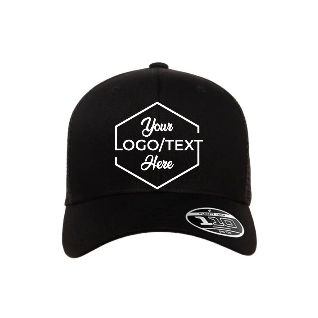 Flexfit 110M Custom Patch Trucker Hat – Mesh Back Snapback in Black - view 5