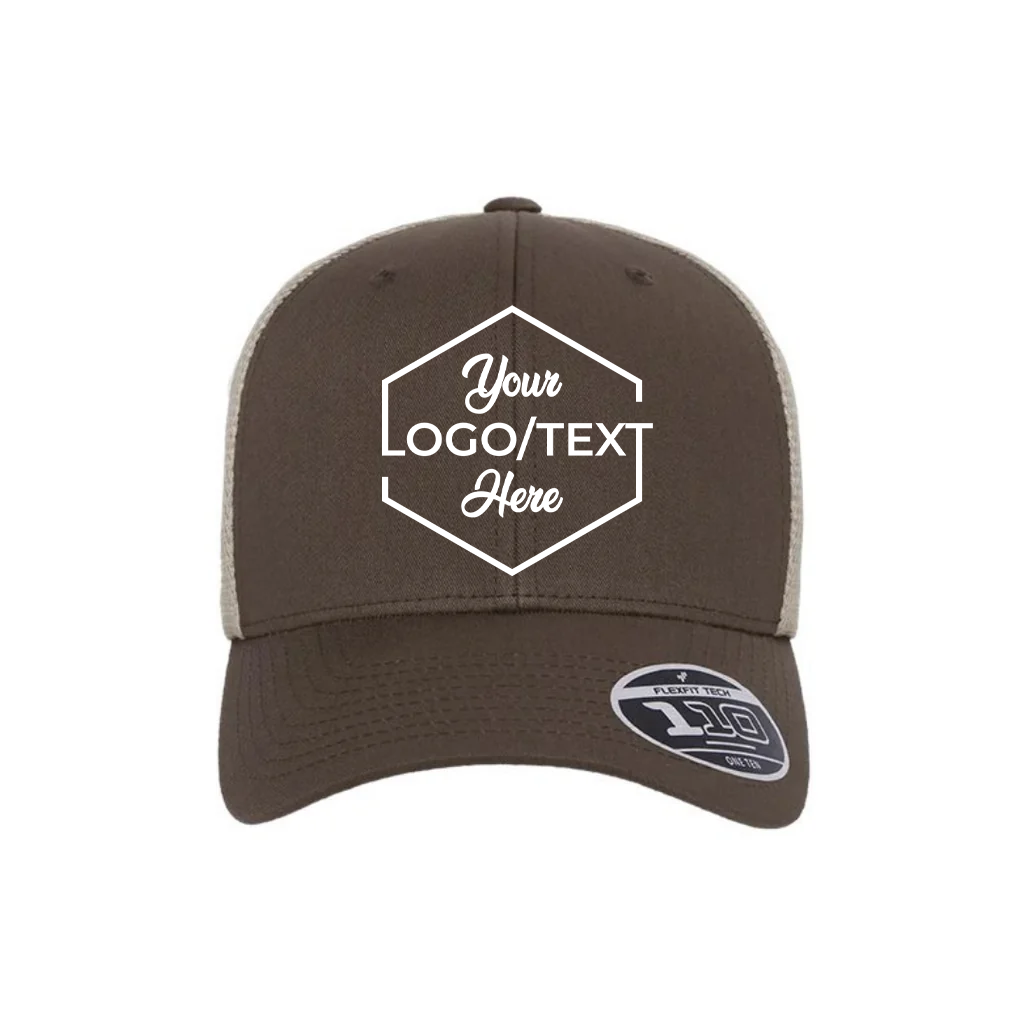 Flexfit 110M Custom Patch Trucker Hat – Mesh Back Snapback in Brown/Khaki - view 5