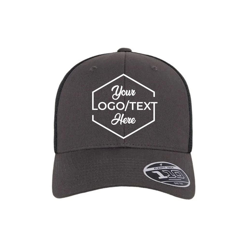 Flexfit 110M Custom Patch Trucker Hat – Mesh Back Snapback in Charcoal/Black - view 5