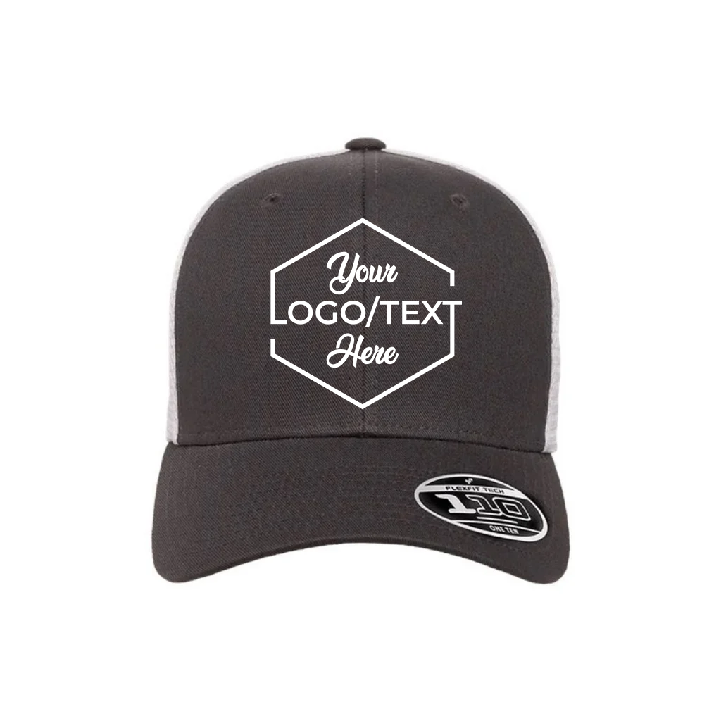 Flexfit 110M Custom Patch Trucker Hat – Mesh Back Snapback in Charcoal/White - view 5