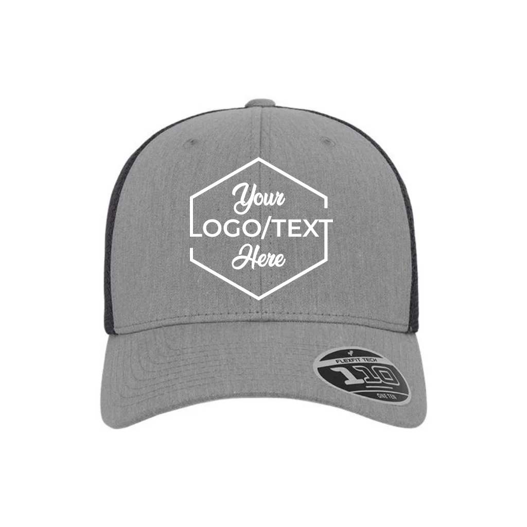 Flexfit 110M Custom Patch Trucker Hat – Mesh Back Snapback in Heather Gray/Black - view 5