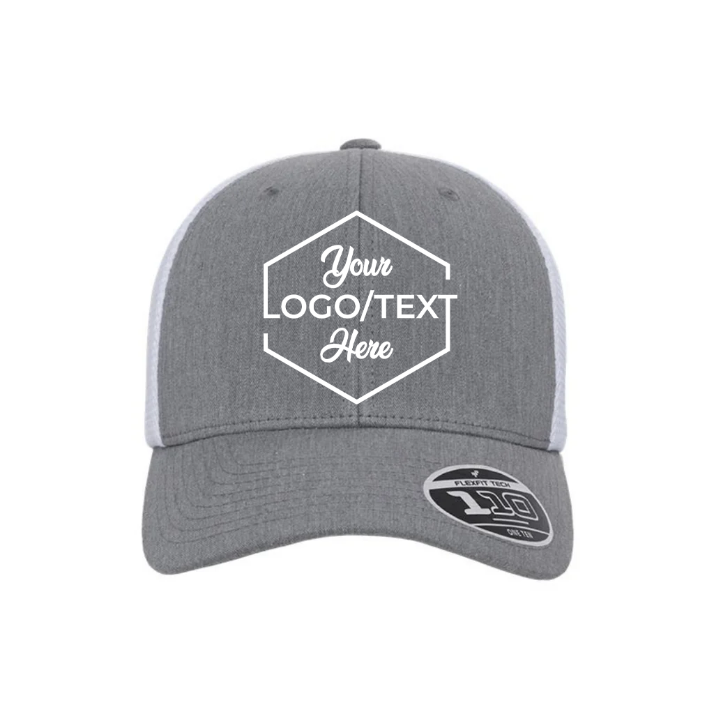 Flexfit 110M Custom Patch Trucker Hat – Mesh Back Snapback in Heather Gray/White - view 5