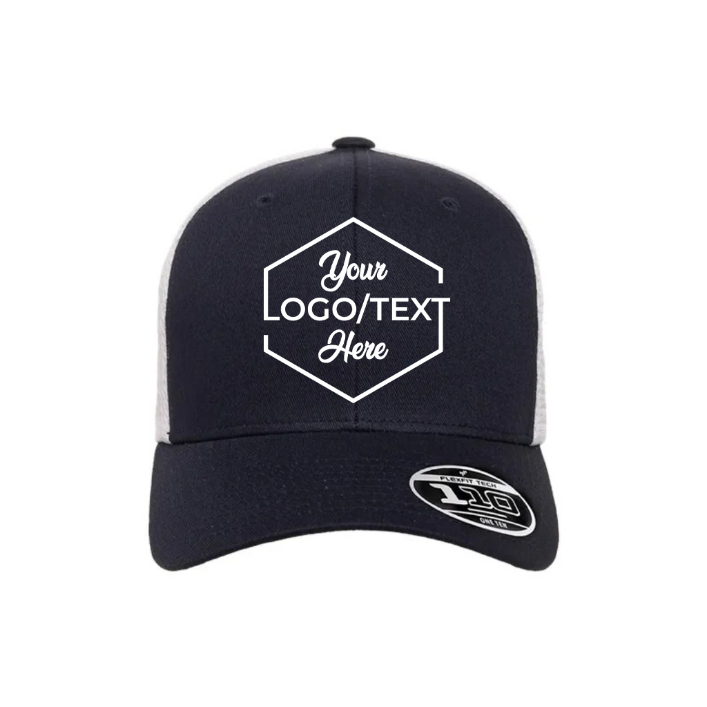 Flexfit 110M Custom Patch Trucker Hat – Mesh Back Snapback in Navy/White - view 5