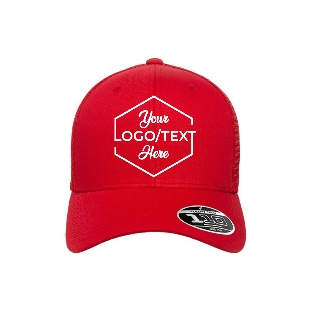 Flexfit 110M Custom Patch Trucker Hat – Mesh Back Snapback in Red - view 5