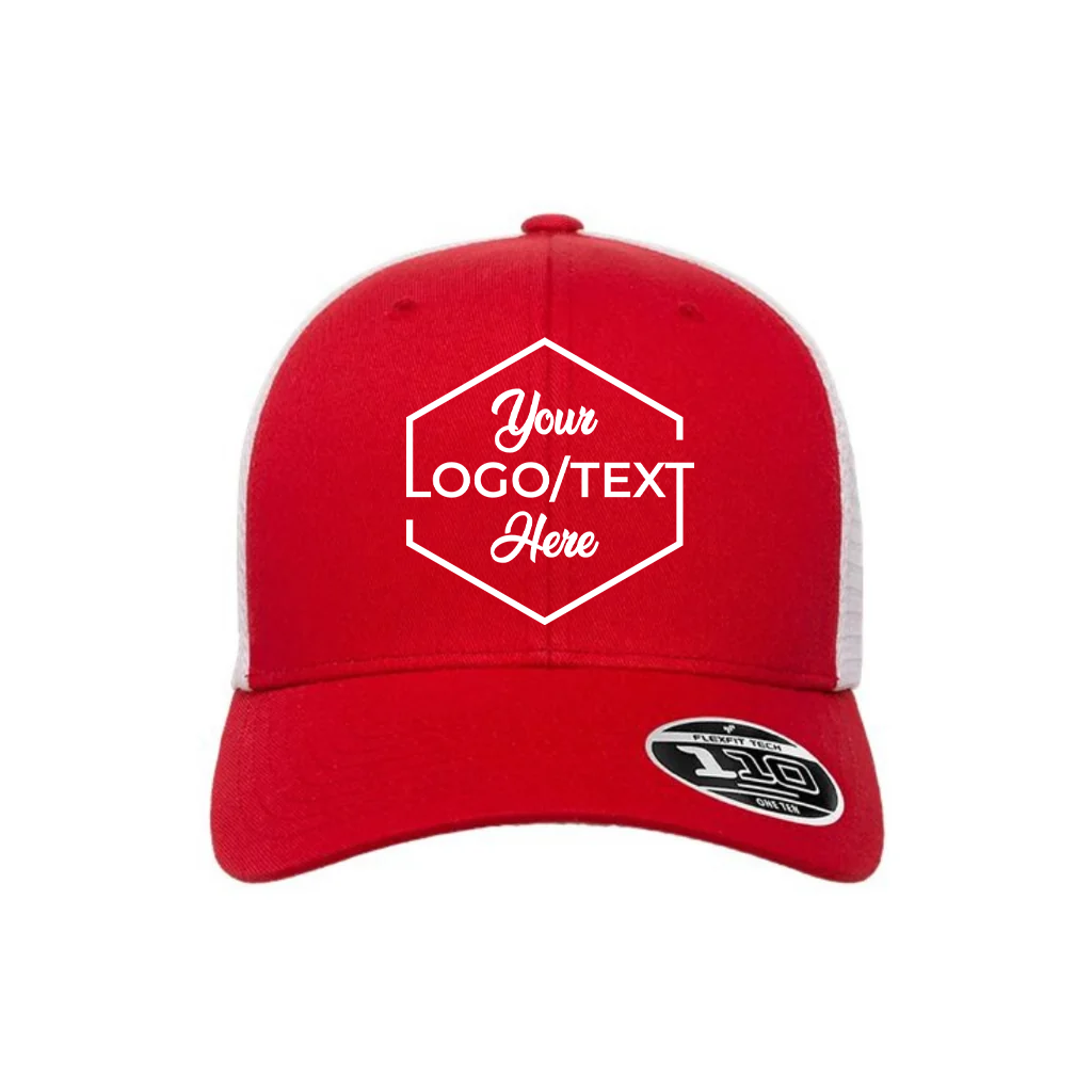 Flexfit 110M Custom Patch Trucker Hat – Mesh Back Snapback in Red/White - view 5