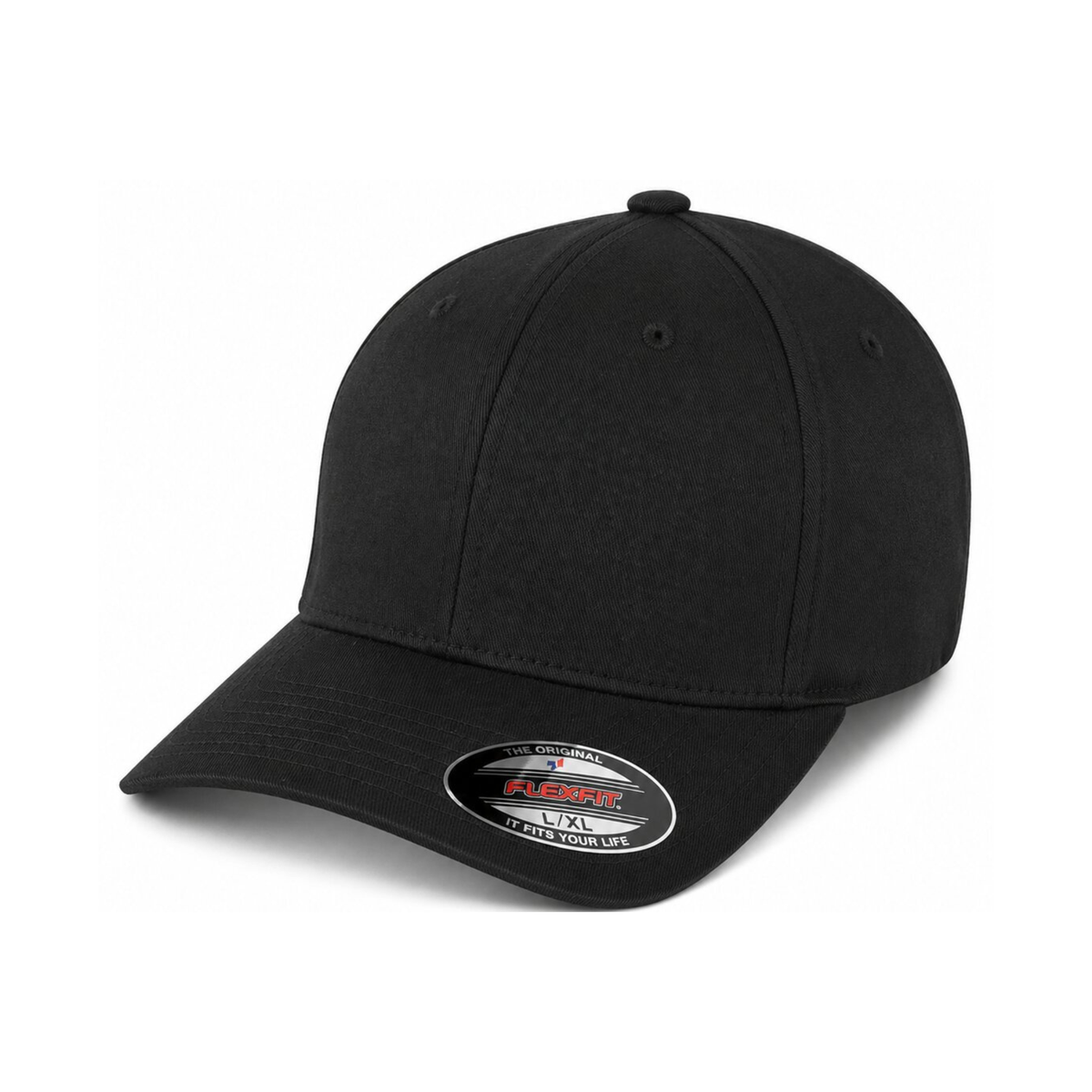 Flexfit 6277 Custom Patch Fitted Baseball Cap – Curved Visor in Black