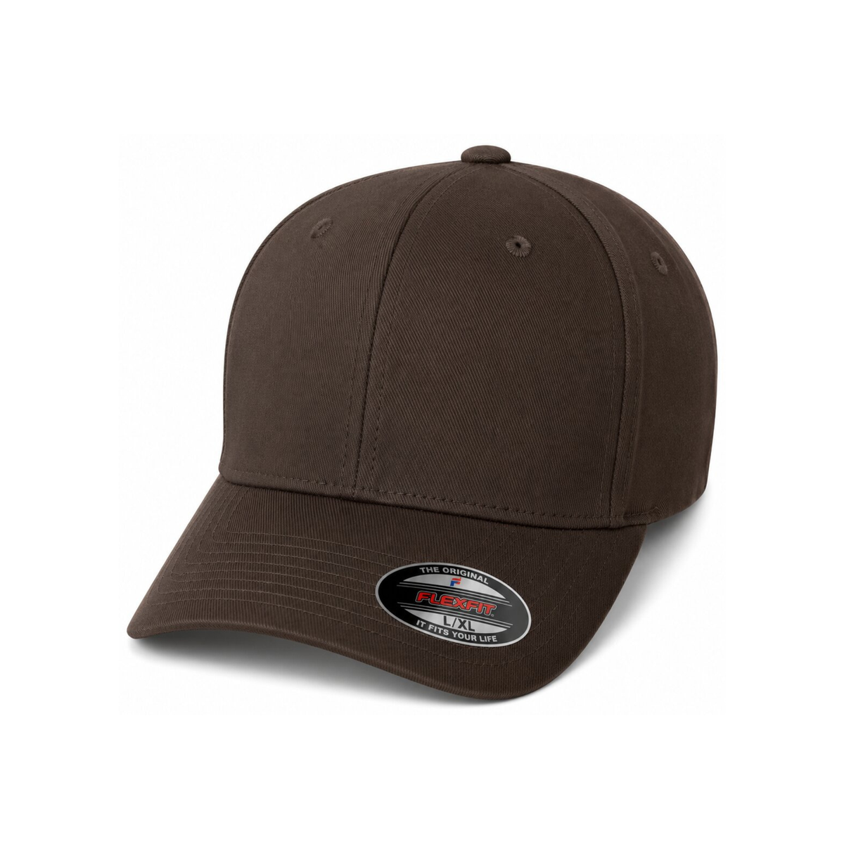 Flexfit 6277 Custom Patch Fitted Baseball Cap – Curved Visor in Brown