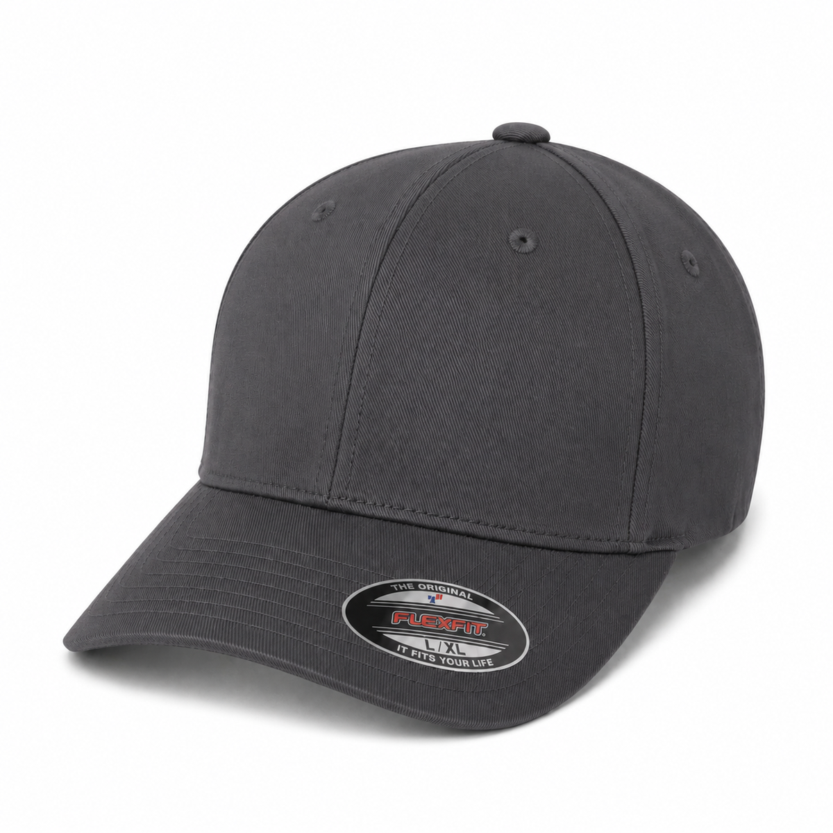 Flexfit 6277 Custom Patch Fitted Baseball Cap – Curved Visor in Dark Gray