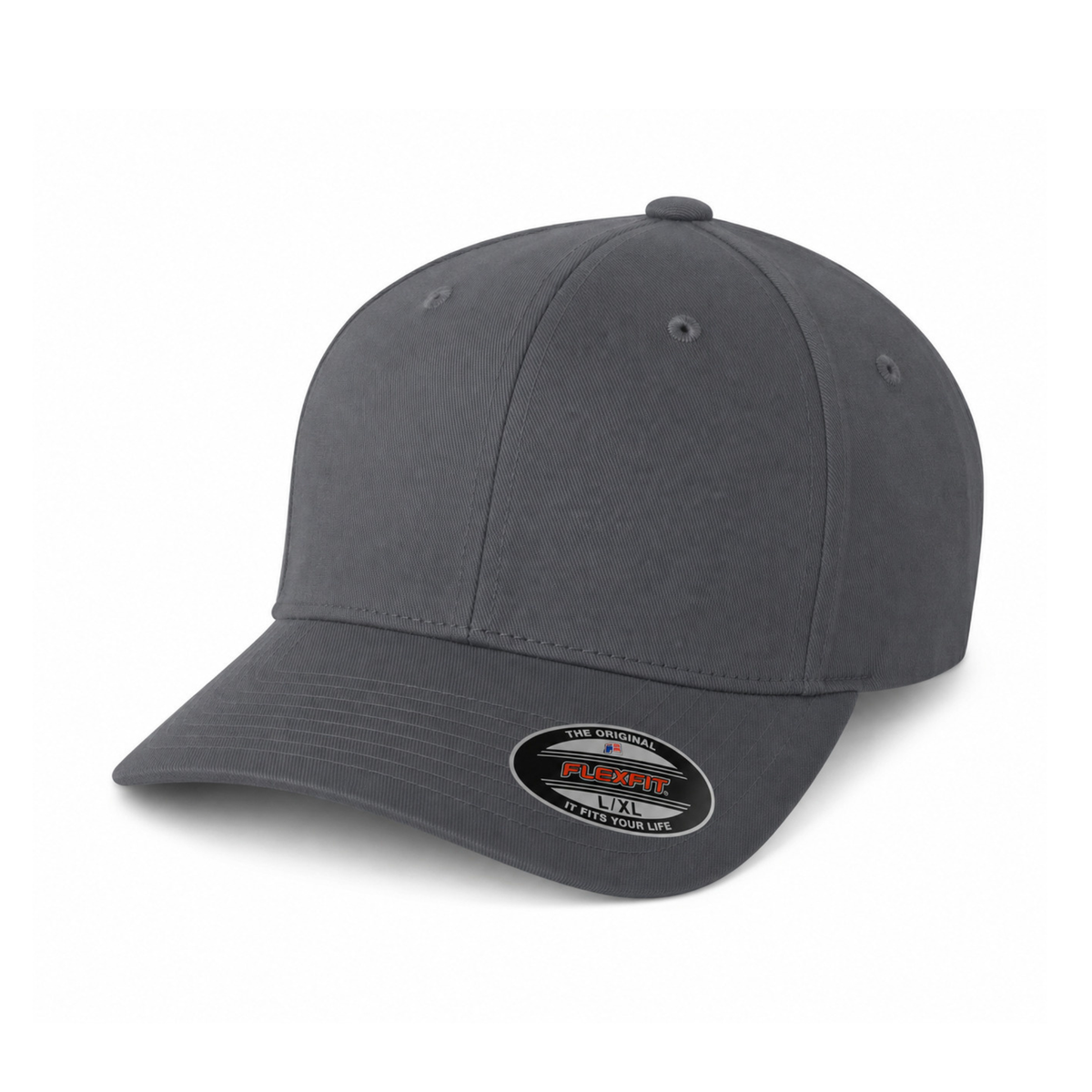 Flexfit 6277 Custom Patch Fitted Baseball Cap – Curved Visor in Heather Gray