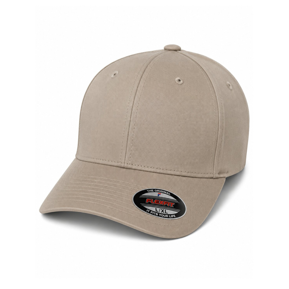 Flexfit 6277 Custom Patch Fitted Baseball Cap – Curved Visor in Khaki