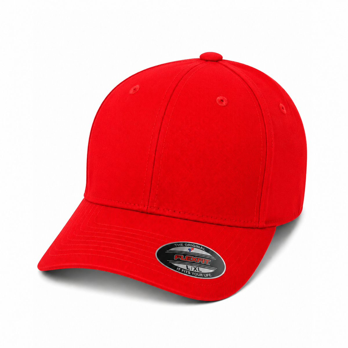 Flexfit 6277 Custom Patch Fitted Baseball Cap – Curved Visor in Red