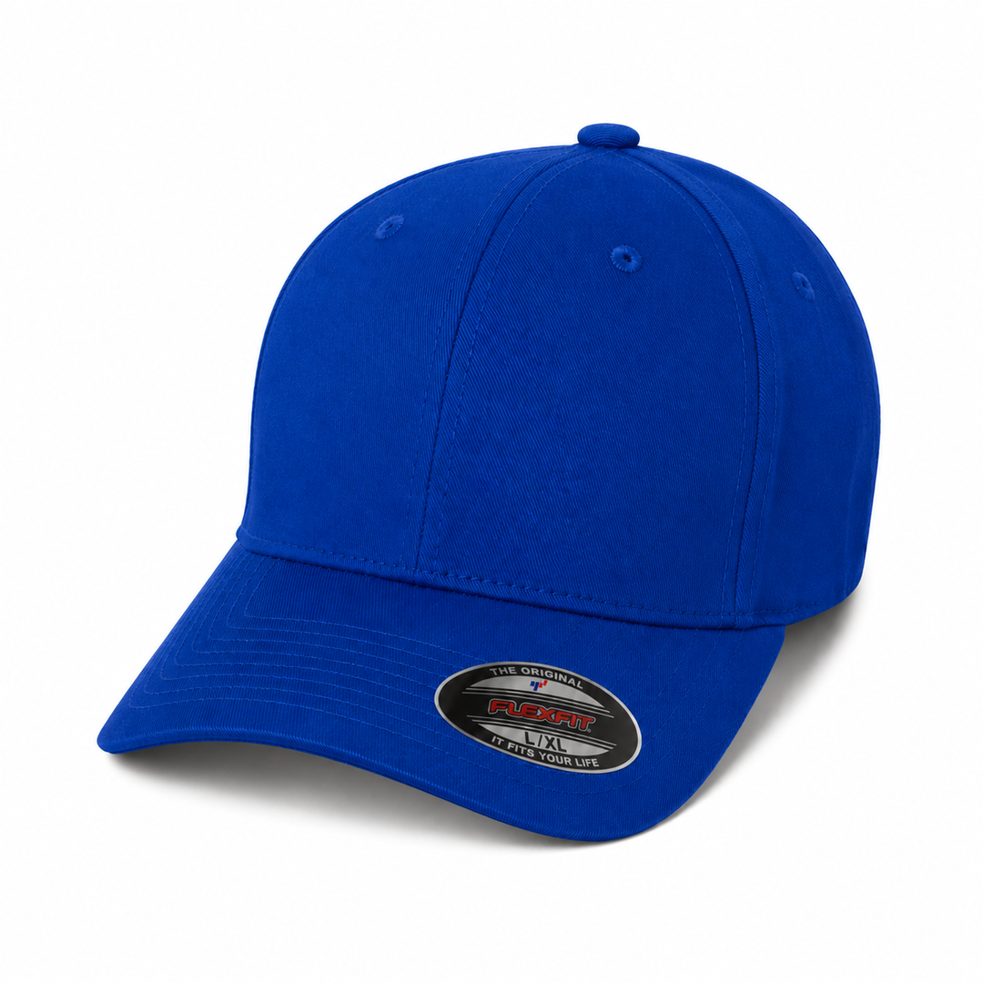 Flexfit 6277 Custom Patch Fitted Baseball Cap – Curved Visor in Royal Blue