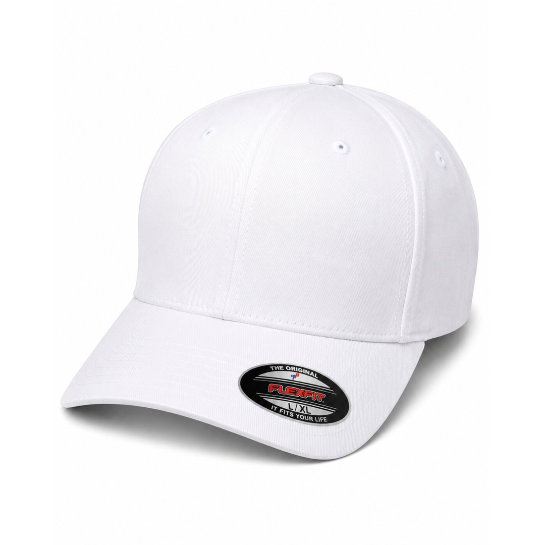Flexfit 6277 Custom Patch Fitted Baseball Cap – Curved Visor in White