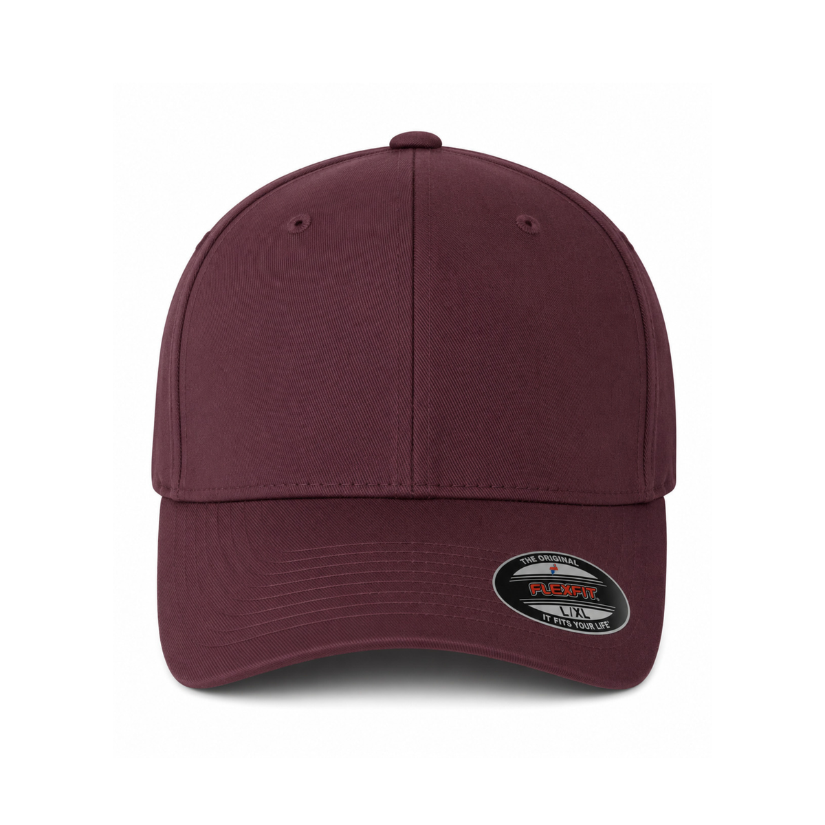 Flexfit 6277 Custom Patch Fitted Baseball Cap – Curved Visor in Maroon - view 2