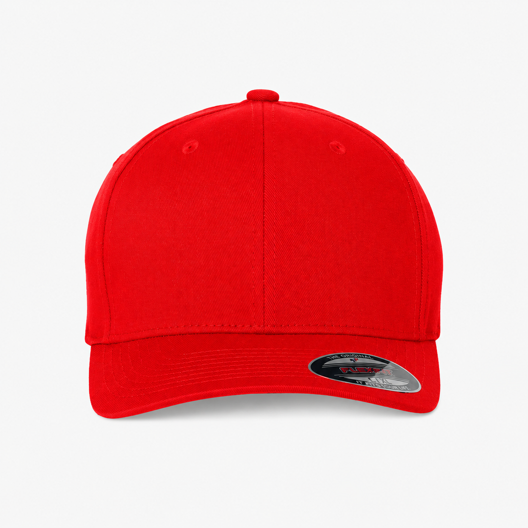 Flexfit 6277 Custom Patch Fitted Baseball Cap – Curved Visor in Red - view 2