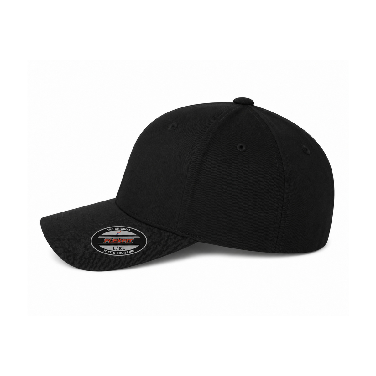 Flexfit 6277 Custom Patch Fitted Baseball Cap – Curved Visor in Black - view 3