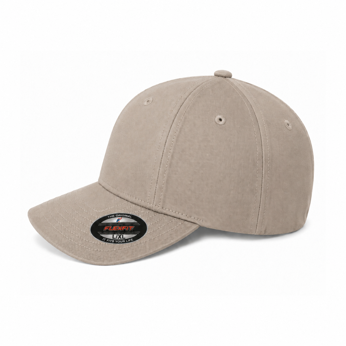 Flexfit 6277 Custom Patch Fitted Baseball Cap – Curved Visor in Khaki - view 3