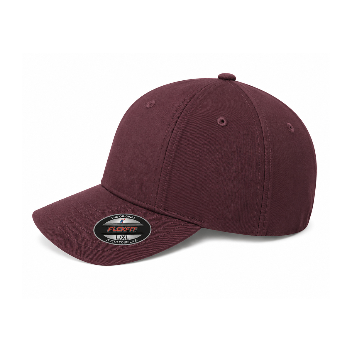 Flexfit 6277 Custom Patch Fitted Baseball Cap – Curved Visor in Maroon - view 3