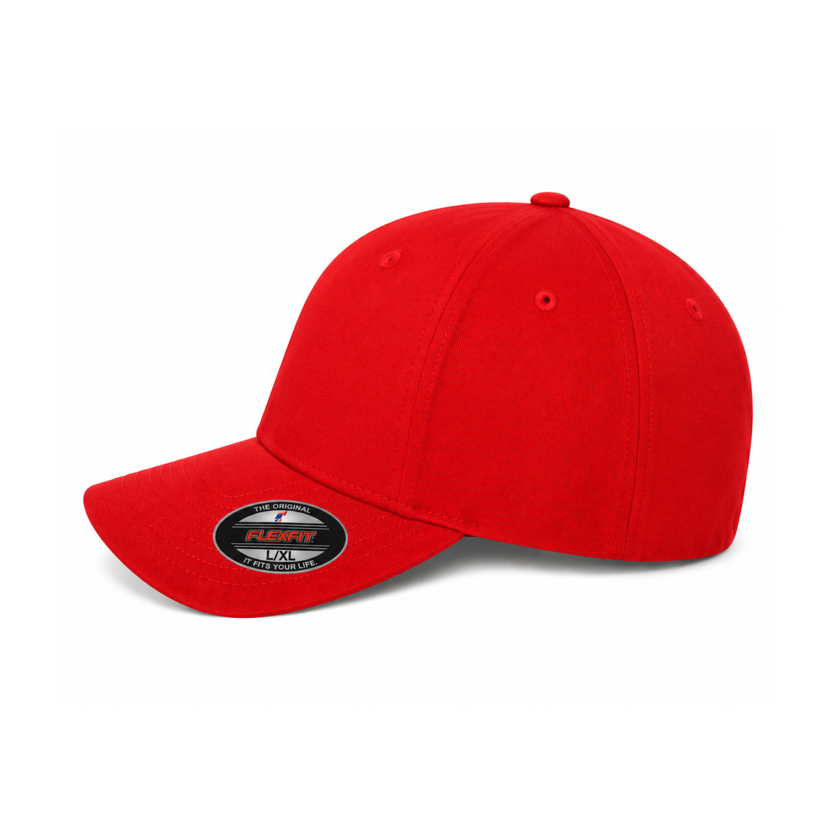 Flexfit 6277 Custom Patch Fitted Baseball Cap – Curved Visor in Red - view 3