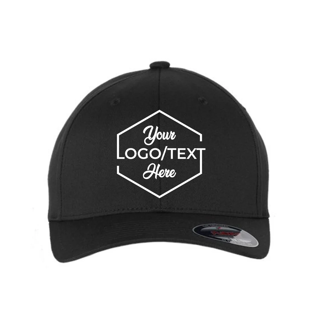 Flexfit 6277 Custom Patch Fitted Baseball Cap – Curved Visor in Black - view 5
