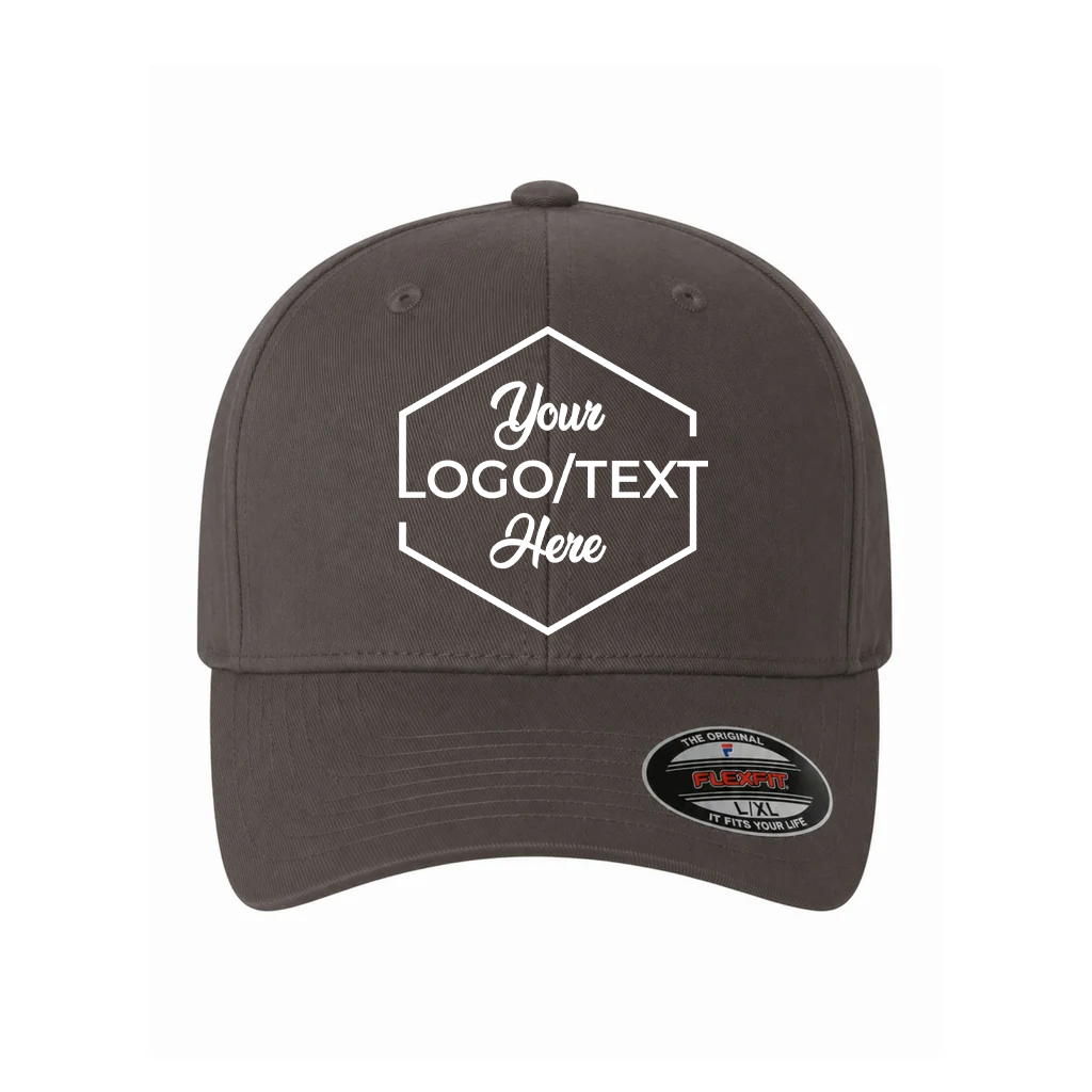 Flexfit 6277 Custom Patch Fitted Baseball Cap – Curved Visor in Charcoal - view 5
