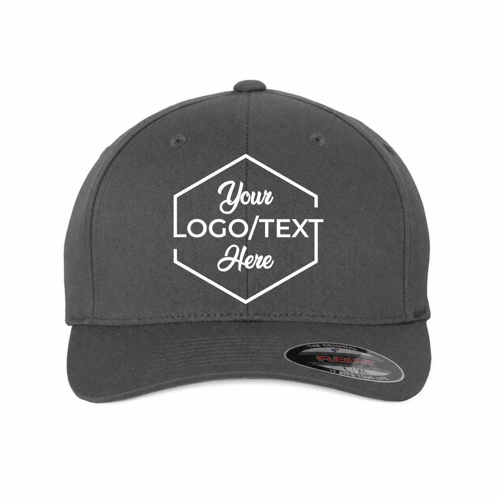 Flexfit 6277 Custom Patch Fitted Baseball Cap – Curved Visor in Dark Gray - view 5