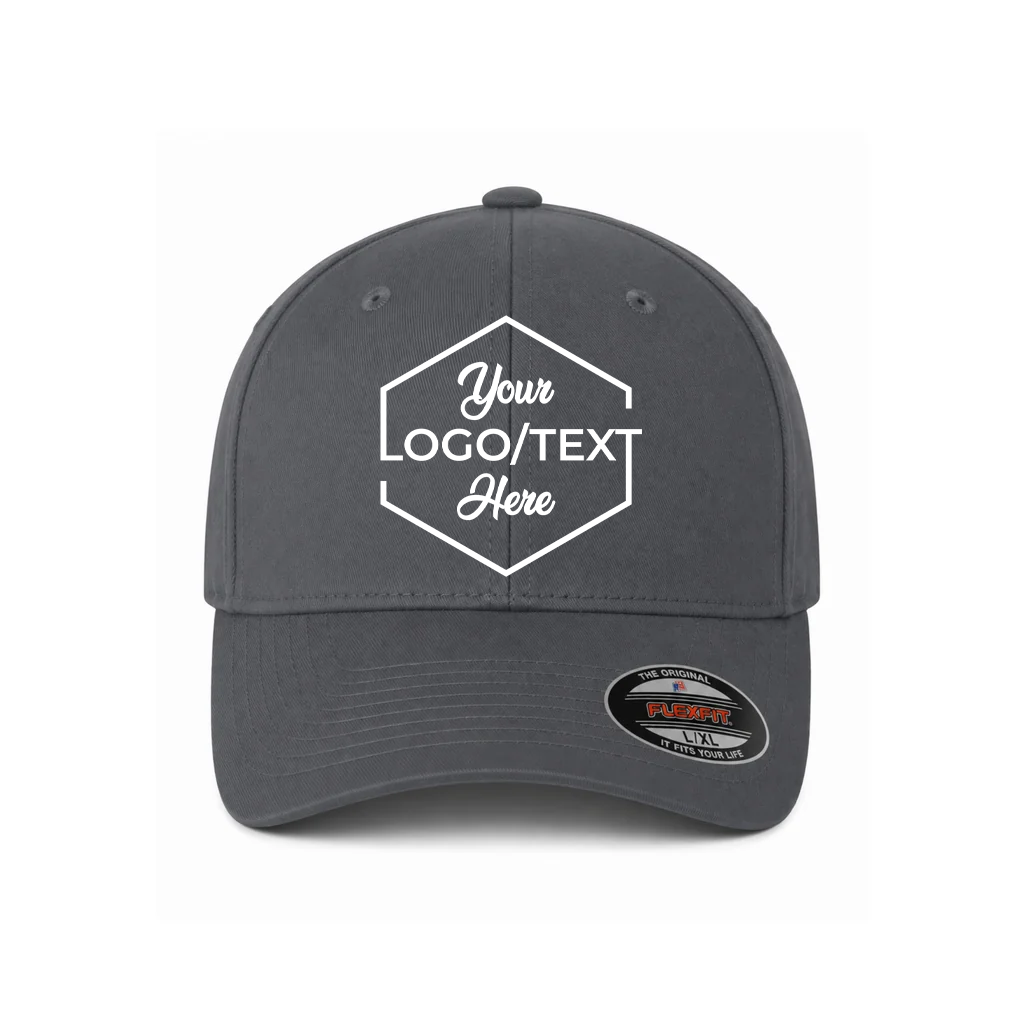 Flexfit 6277 Custom Patch Fitted Baseball Cap – Curved Visor in Heather Gray - view 5