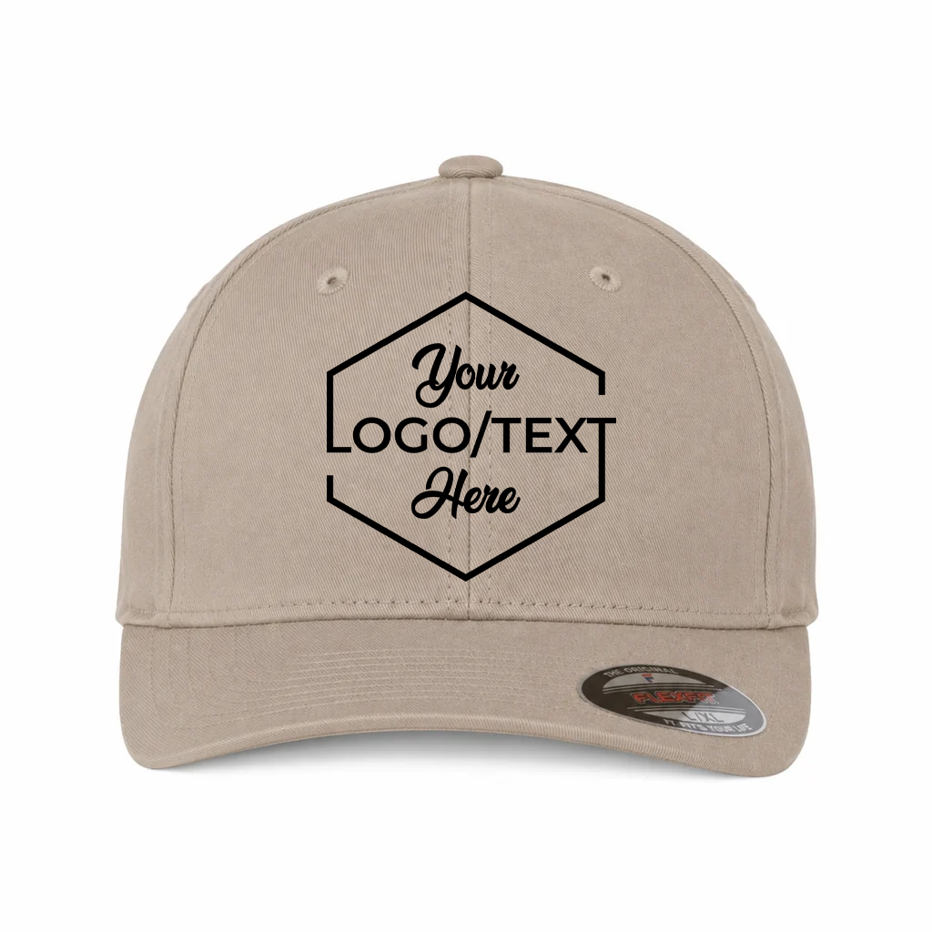 Flexfit 6277 Custom Patch Fitted Baseball Cap – Curved Visor in Khaki - view 5