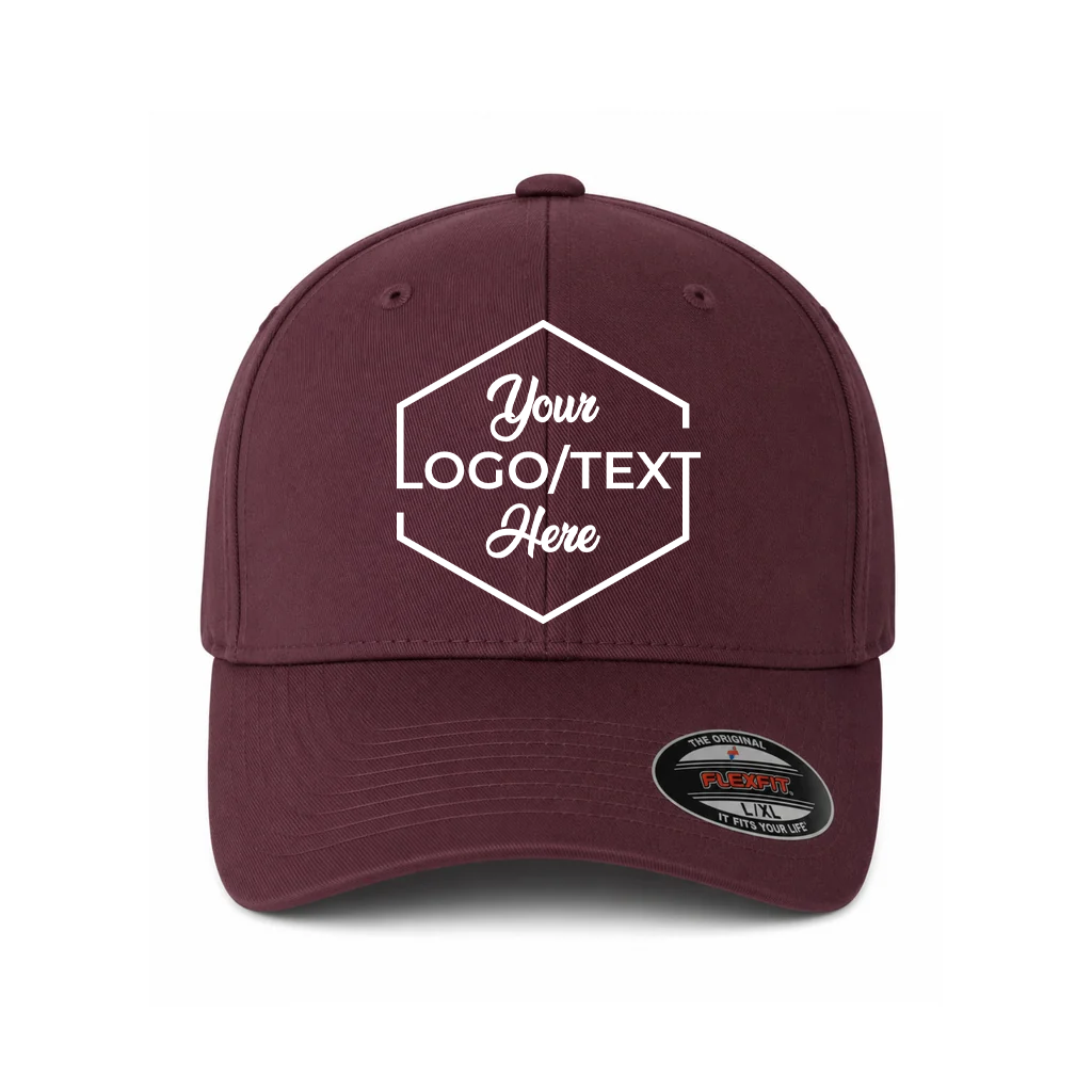 Flexfit 6277 Custom Patch Fitted Baseball Cap – Curved Visor in Maroon - view 5
