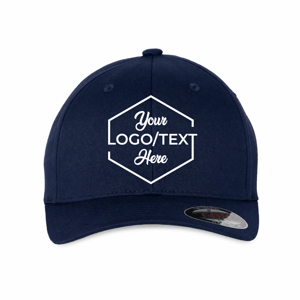 Flexfit 6277 Custom Patch Fitted Baseball Cap – Curved Visor in Navy - view 5